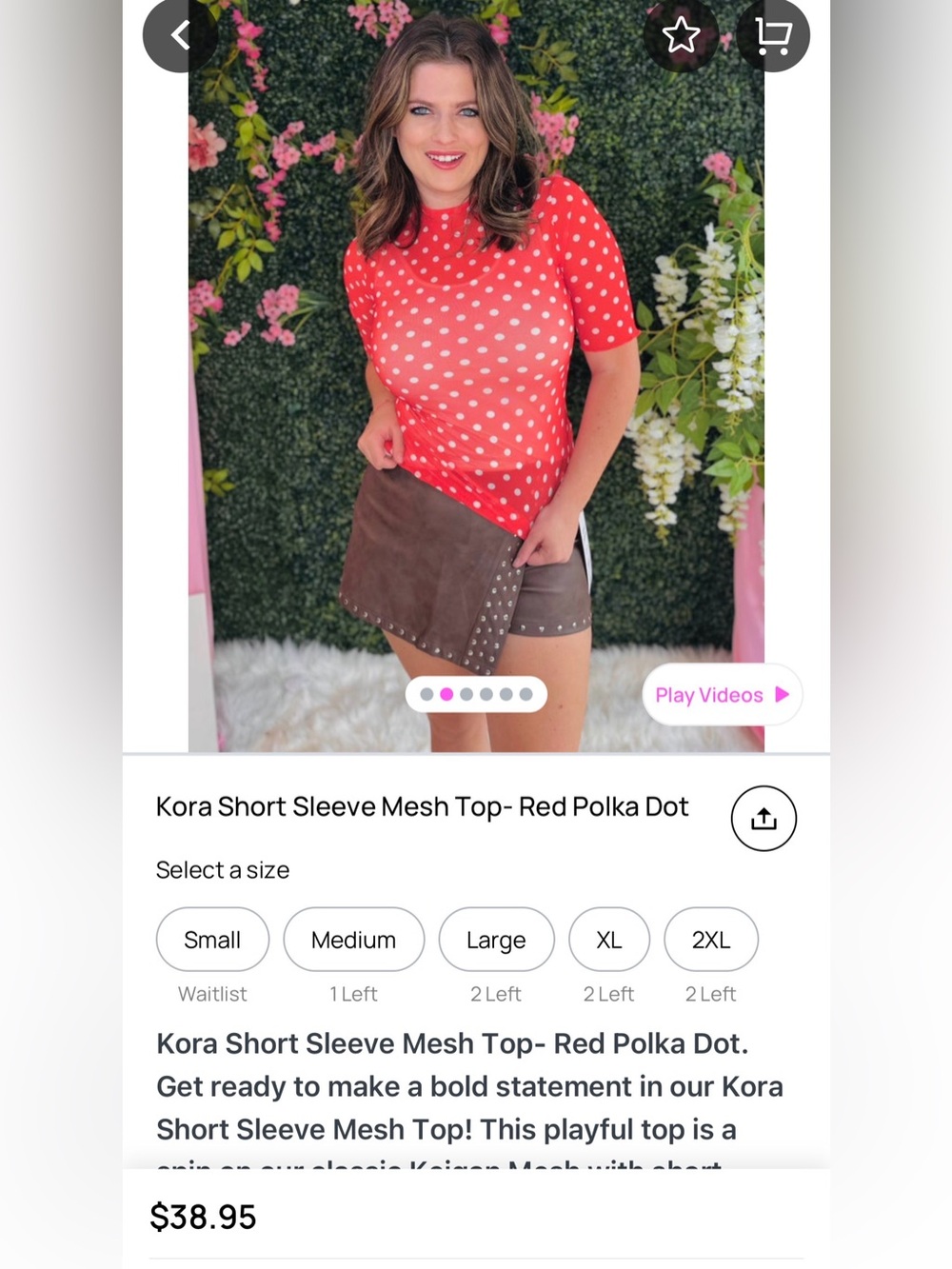 Kora Red Polka Dot Short Sleeve Mesh Top